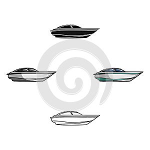 A small white boat with a motor.Boat for speed and competition.Ship and water transport single icon in cartoon,black