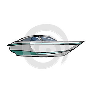 A small white boat with a motor.Boat for speed and competition.Ship and water transport single icon in cartoon style