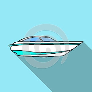 A small white boat with a motor.Boat for speed and competition.Ship and water transport single icon in flat style vector