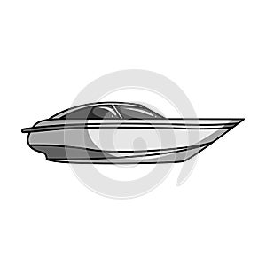 A small white boat with a motor.Boat for speed and competition.Ship and water transport single icon in monochrome style