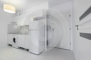 Small, white compact kitchen interior design