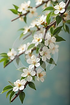 small white flowers on tree branches.spring