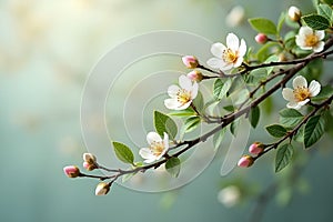 small white flowers on tree branches.spring