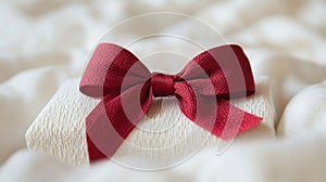 A Small White Gift Box With A Red Bow