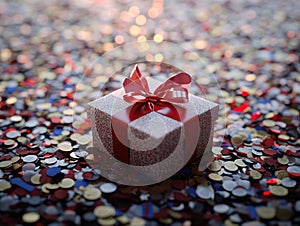 Small White Gift Box with Red Bow