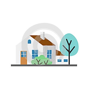 Small white house, isolated vector icon illustration