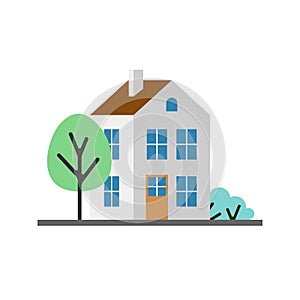 Small white house, isolated vector icon illustration