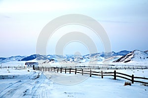 Small white house in a landscape of Mongolia