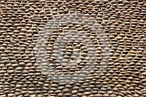 Small white pebbles on a pavement. Decorative cobblestones as a background