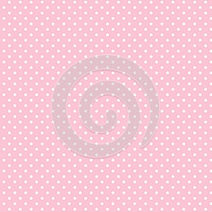 Seamless pattern di piccoli pois bianchi su sfondo rosa pastello per le arti, i mestieri, tessuti, decorazione, album e rottami di libri.