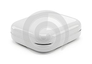 A small white rectangular electronic device with rounded edges isolated on white background