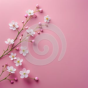 Small white soft flowers on blank red pink background