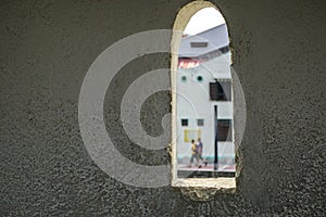 Small window of old brick house