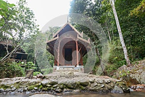 Small wood church at kantrapruksa temple in Mae Kampong ,Chiang Mai, Thail