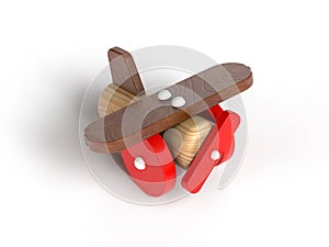 Small wooden airplane, vintage toy 3d render