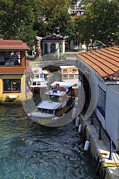 Small wooden boats in Bosphorus, Istanbul,Turkey.