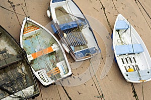 Small wooden boats in St Ives harbour