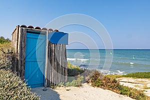 Small Wooden Cabin By Mediterranean Sea With Placeholder