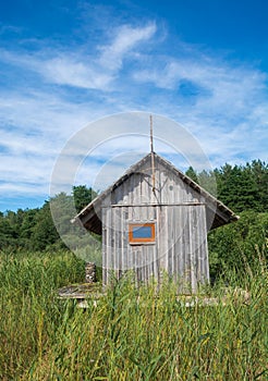 A small wooden house .