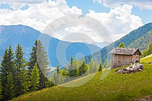 Small wooden hut in the Dolomites