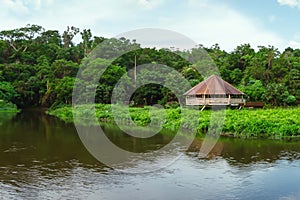 Small Wooden Old House On A Lake Coast AI Generated