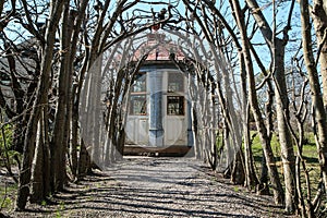 The small wooden pavilion in the garden