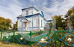 A small wooden provincial Ukrainian Orthodox Church of the Moscow Patriarchate. Odessa region, Kodyma, 2012