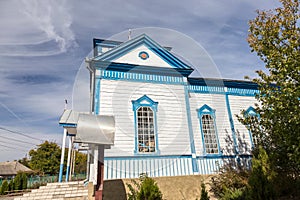 A small wooden provincial Ukrainian Orthodox Church of the Moscow Patriarchate. Odessa region, Kodyma, 2012