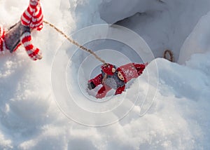 Small wooden toys in the rescue scene and assist