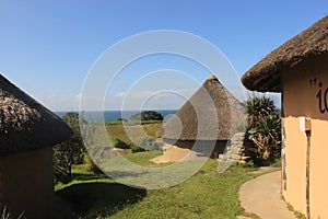 Small xhosa tribe african village close to the Mdumbi coast in South Africa, Eastern Cape, Wild Coast