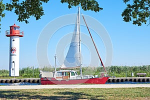 Small yacht departs from the Lagunenstadt Ueckermunde marina