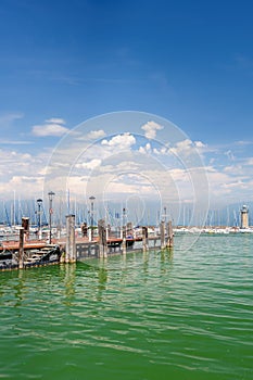 Small yachts in harbor in Desenzano, Garda lake, Italy