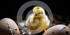 Small yellow chick in eggshell. Generative AI