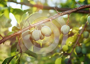 Small yellow plums in sunlight