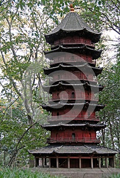 A smaller pagoda in the grounds of the Six Harmonies Pagoda, Hangzhou in China