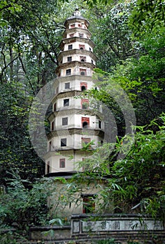 A smaller pagoda in the grounds of the Six Harmonies Pagoda, Hangzhou in China