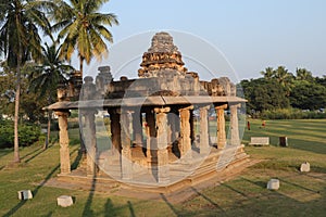 Smaller shrine inside Virupaksha Temple at Hampi, Karnataka surrounded by coconut trees-World Heritage Site by UNESCO-India travel