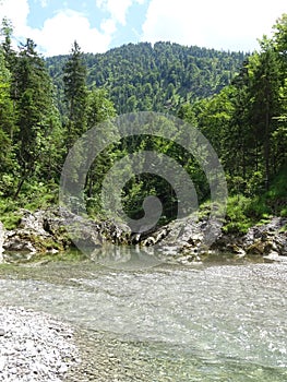 Smaller waterfall river Walchen near Sylvenstein lake