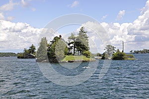 Smallest Bridge between Border USA and Canada from Thousand Islands Archipelago