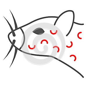 Smallpox in domestic rat thin line icon, Diseases of pets concept, rodent with red acne sign on white background
