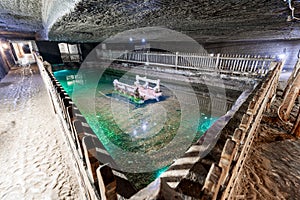 The smarald lake inside the Cacica Salt Mine, Romania