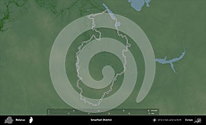 Smarhon District outlined, Belarus. Physical