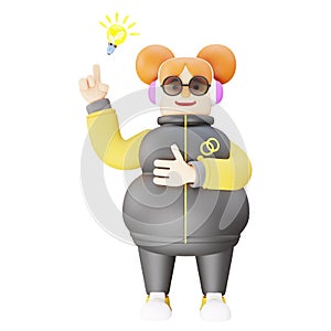 Smart 3D Funny Girl Cartoon Character having a new idea