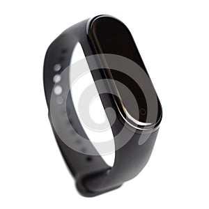 Smart activity fitness tracker isolated on white background. Sport bracelet. Black fitness watch
