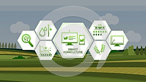 Smart agriculture Smart farming, hexagon information graphic icon, internet of things. 4th Industrial Revolution.2.