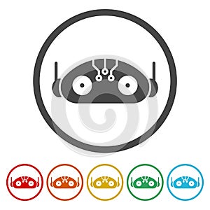 Smart AI robot icon. Set icons in color circle buttons