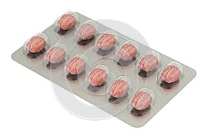Smart Aid concept. Brain Pills in the blister, 3D rendering