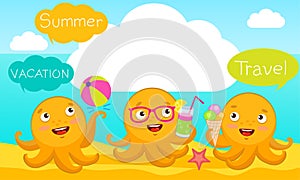 The Smart Arms Of The Octopus. Summer Beach Vector Design Horizontal Banner. Summer Background Vector Illustration For Beach.