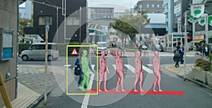 Smart artificial intelligence in autonomous car with self driving technology concept, the car use predicting pedestrain movement i photo