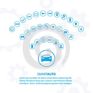 Smart auto car concept with automotive icons.